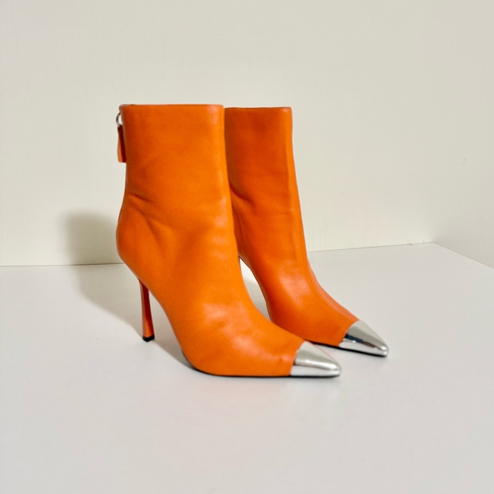 NWT Topshop Orange Leather Heeled  Ankle Boots